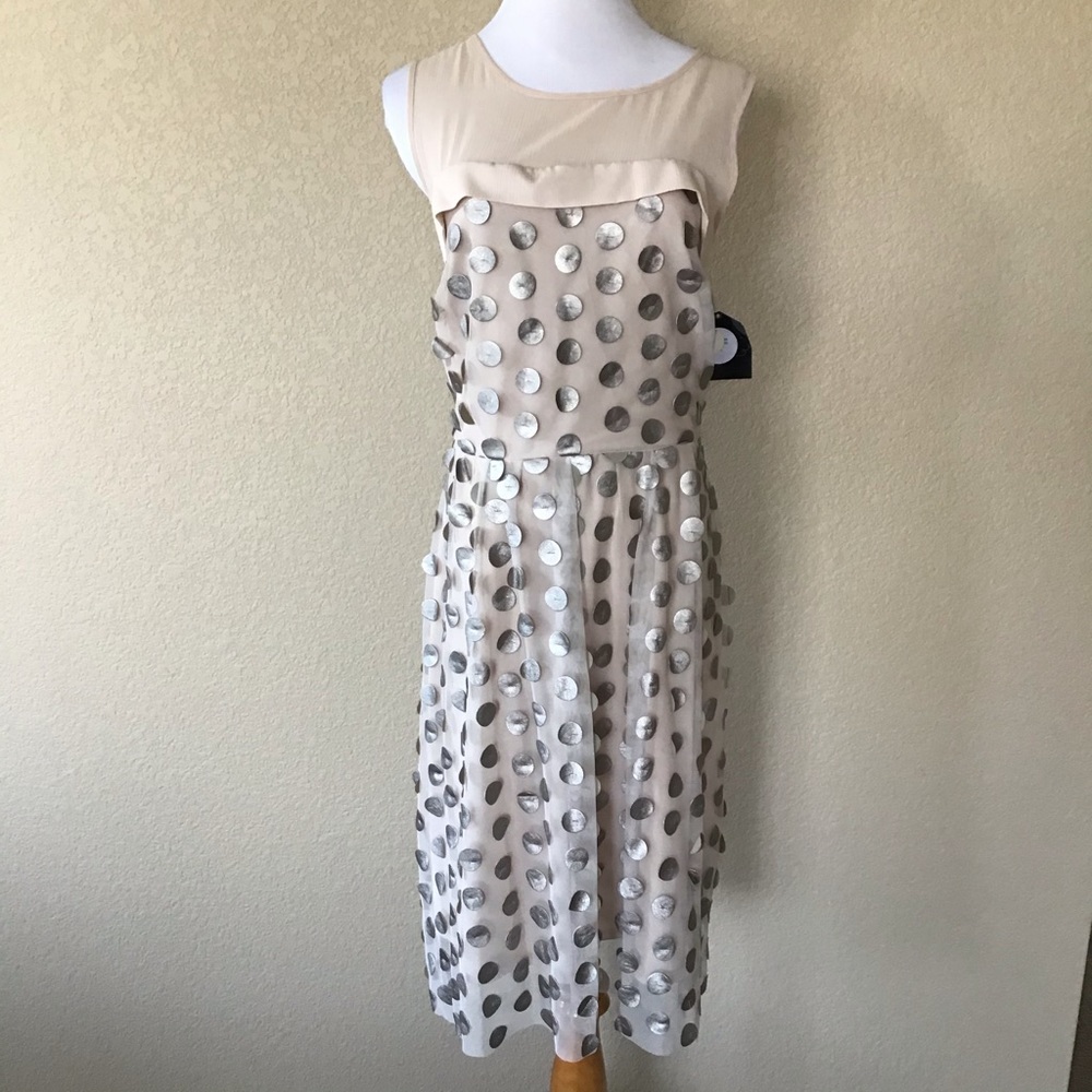 NWT EVA FRANCO Beige Eliza Faux-Leather Dot Dress, Size 12